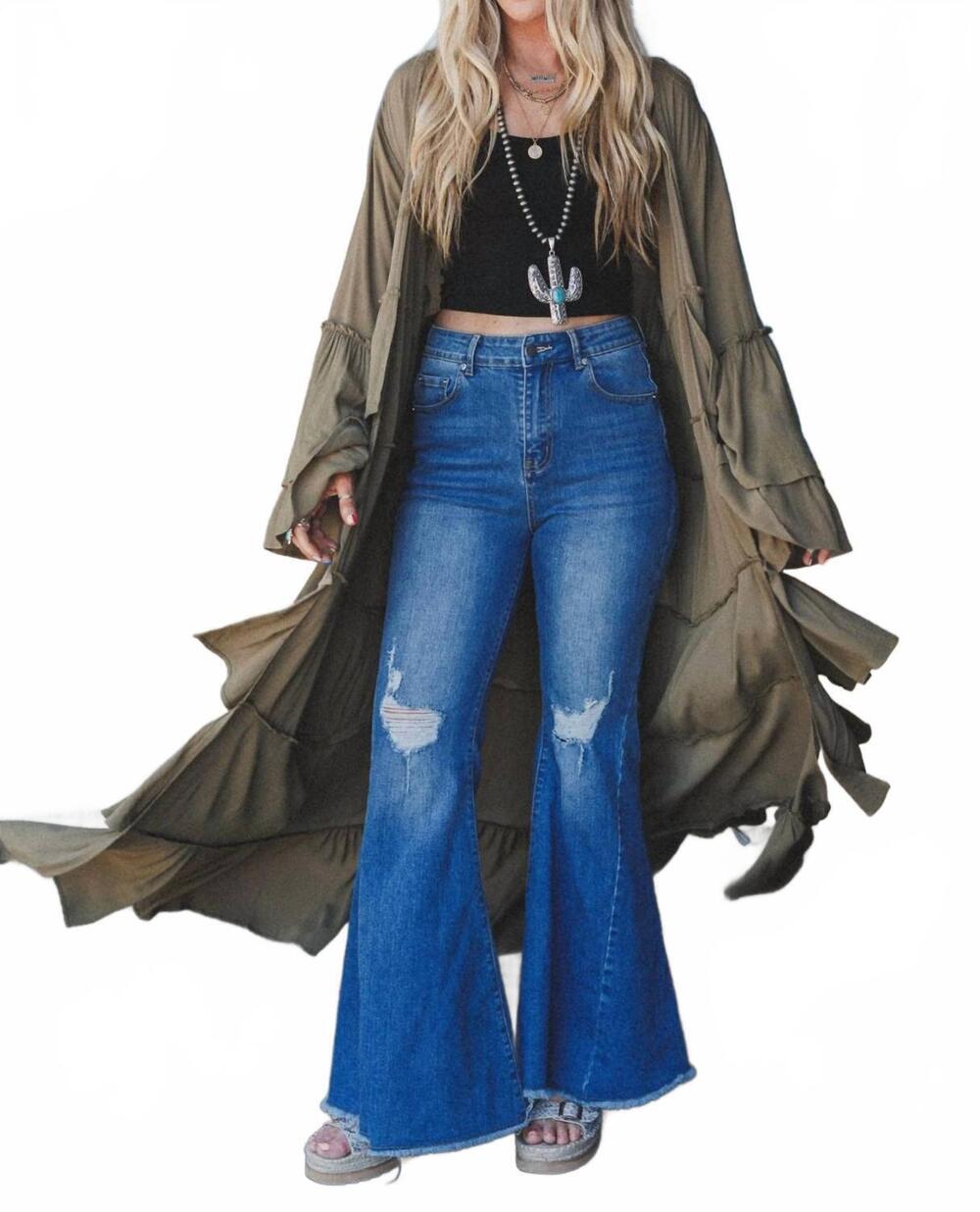 NEW THREE BIRD NEST women's layers of love kimono in duster olive